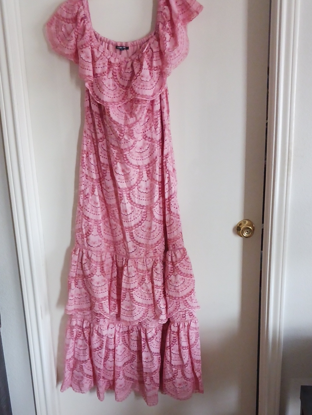 Pink Lace Tiered Maxi Dress